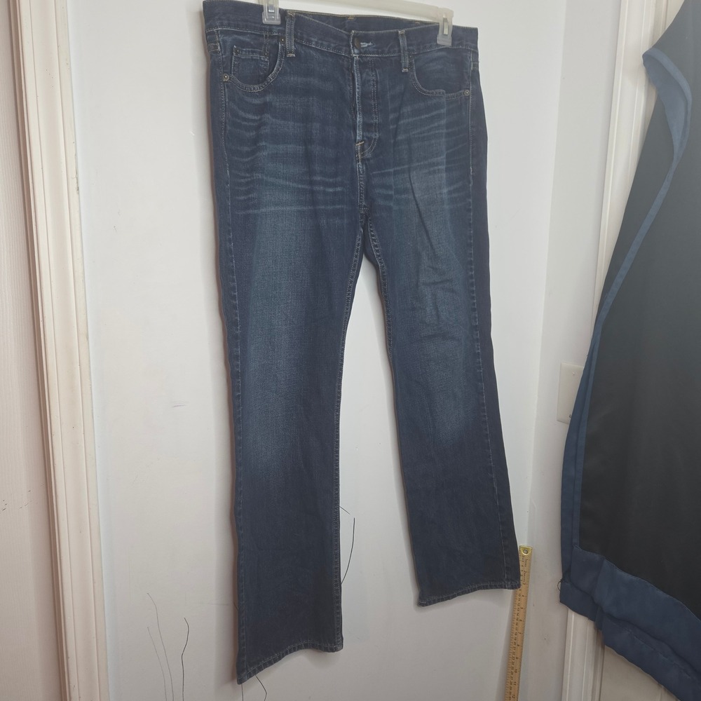 Hollister Boot Jeans Mens 36x32 Dark Wash Button Fly Denim Blue Bootcut